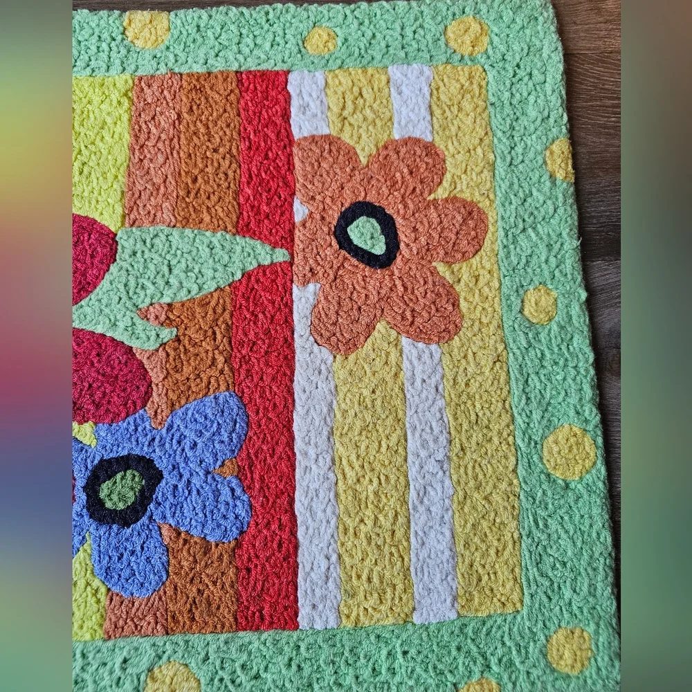 Vintage Y2K Jellybean Flower Power Kids Rug Floor Mat, brightly colored Flower